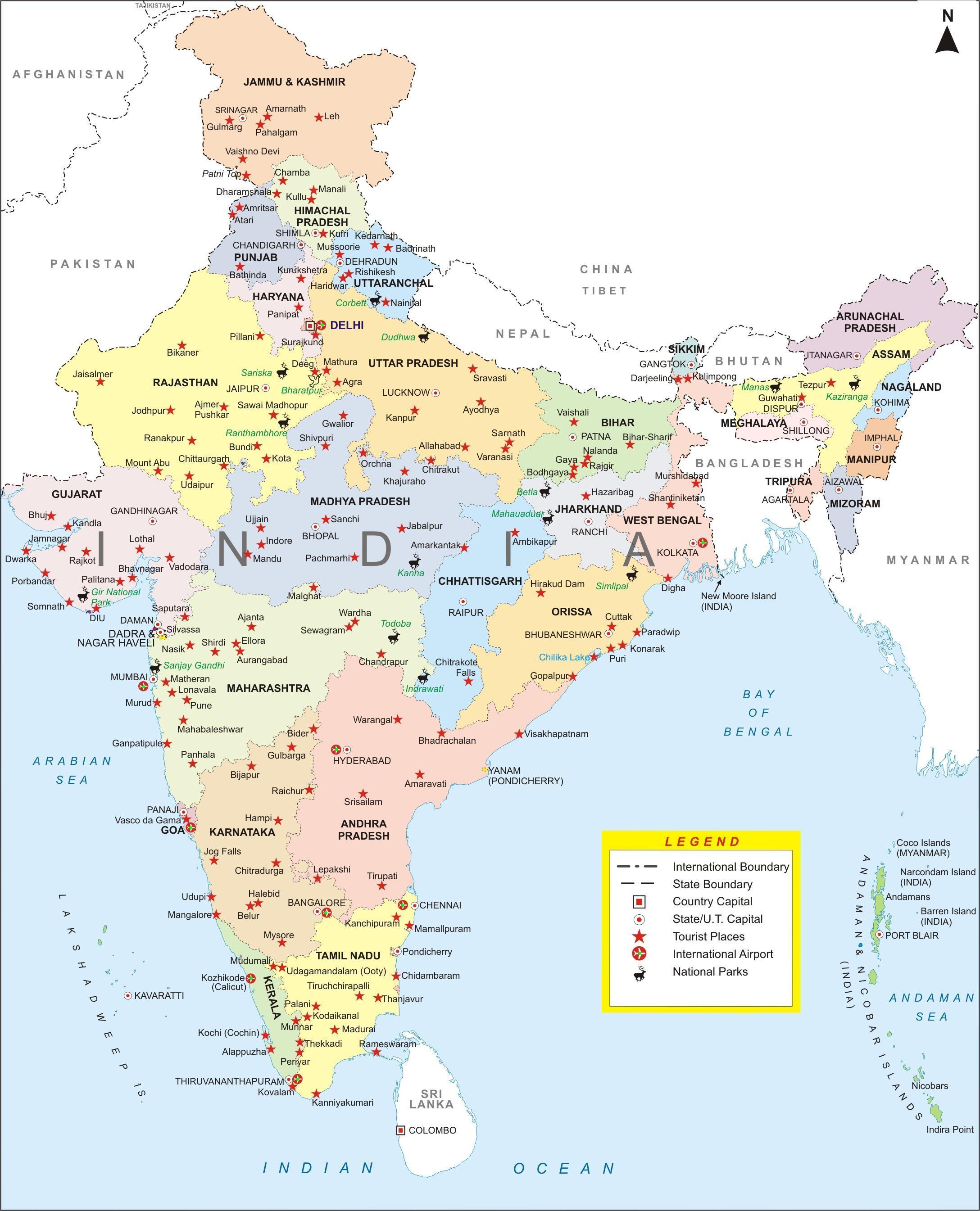 インドの地図や都市名 インド地図州市wise 南アジア アジア