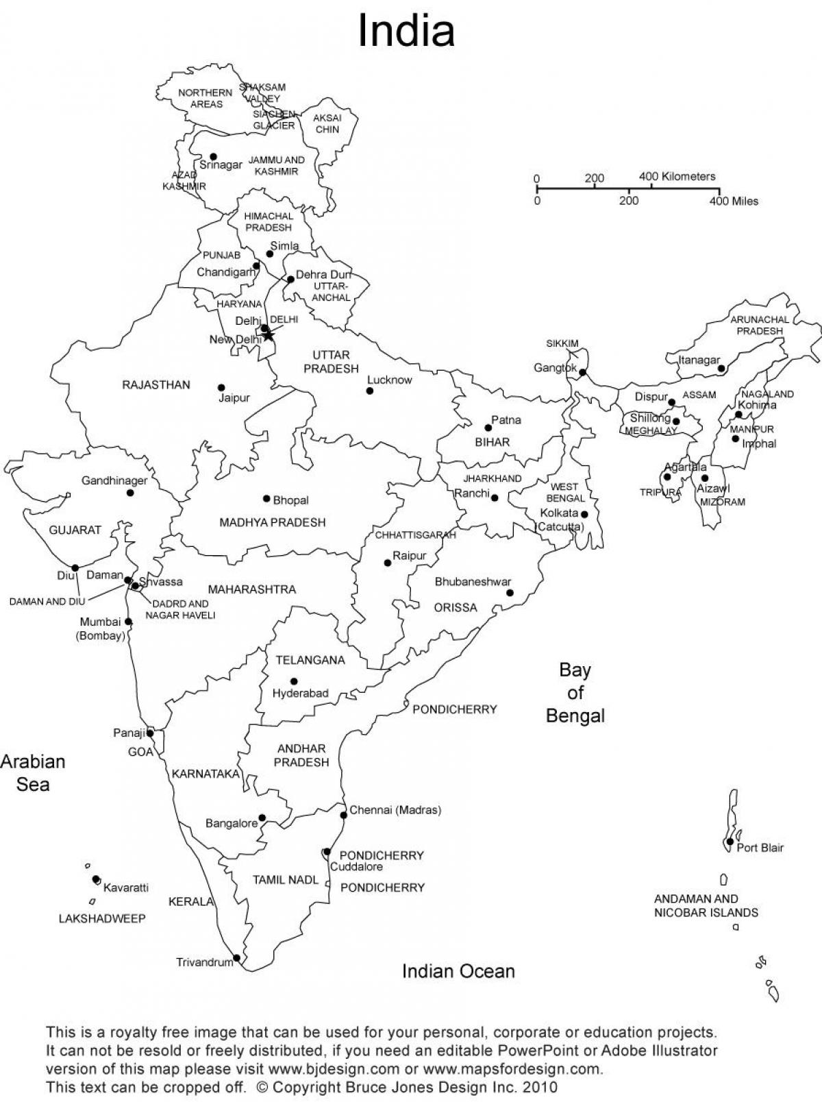 インドの地図の国家の空白 白地図のインド国 南アジア アジア