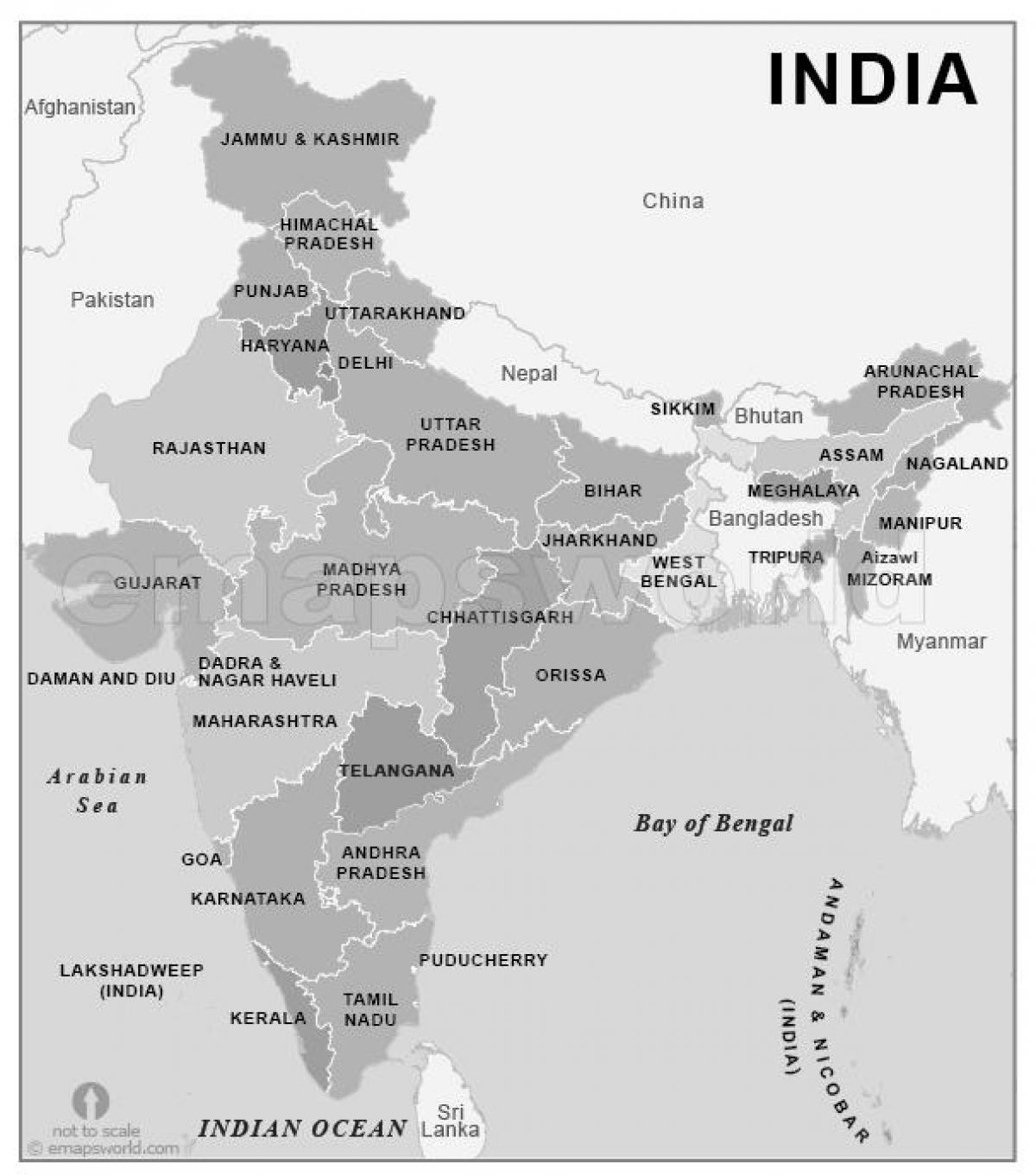 インドの地図は白黒 白と黒のインドの地図 南アジア アジア