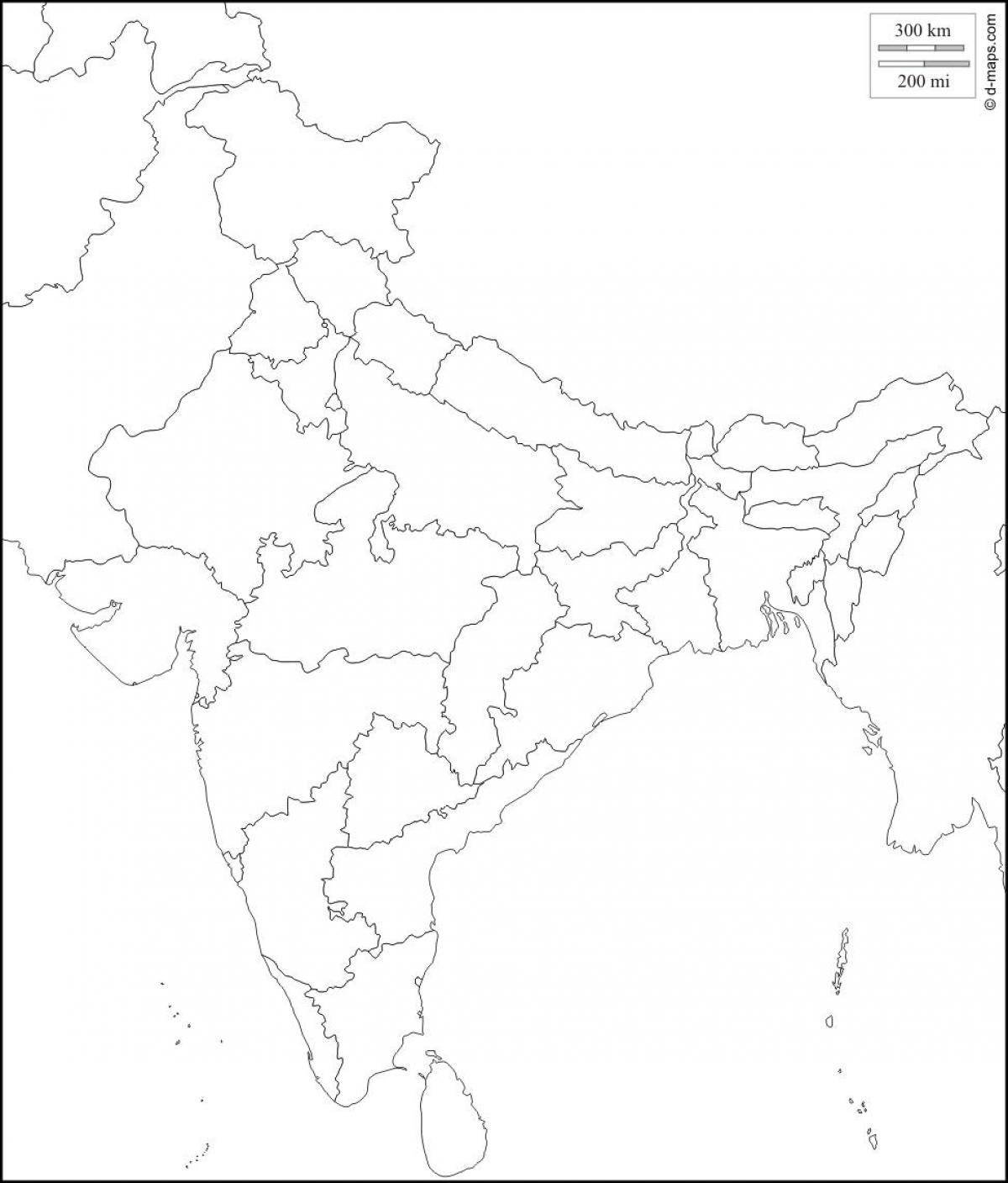 白地図のインド国家の枠を超えた空白にインドマップ状態の境界線 南アジア アジア