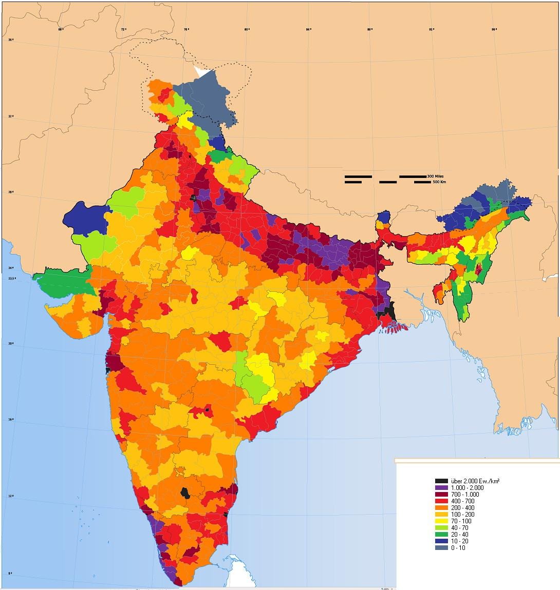人口密度の地図インド