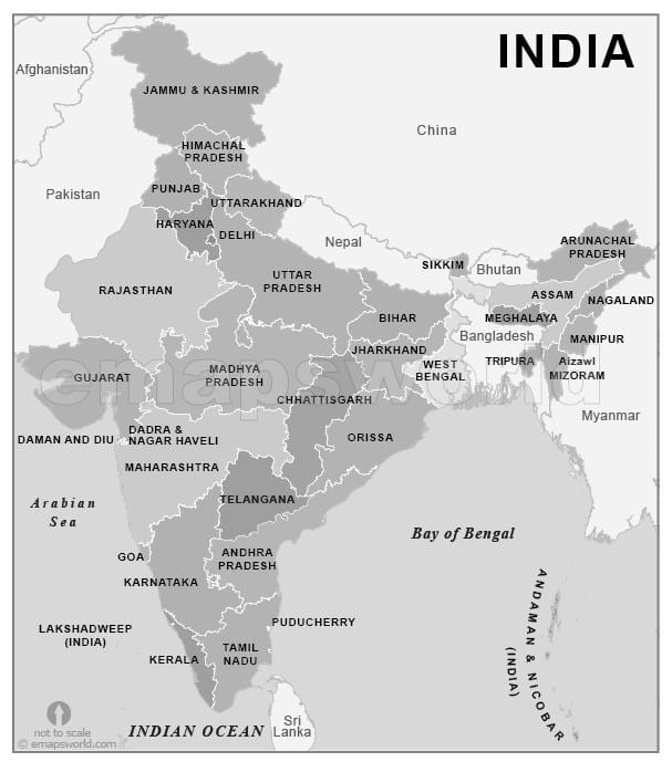 白と黒のインドの地図