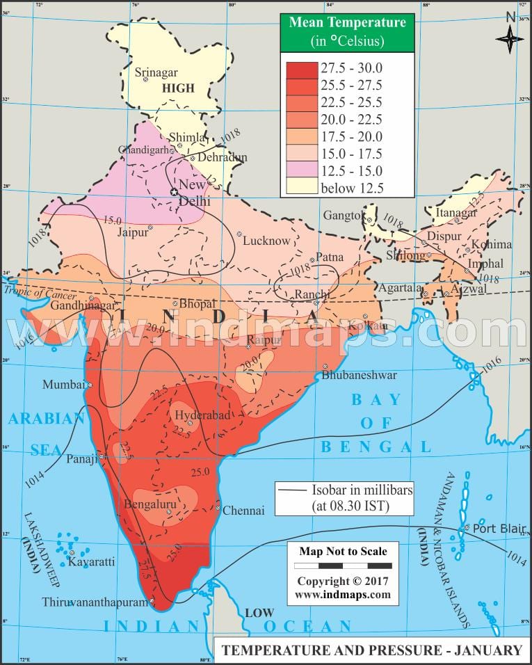 温度インドの地図