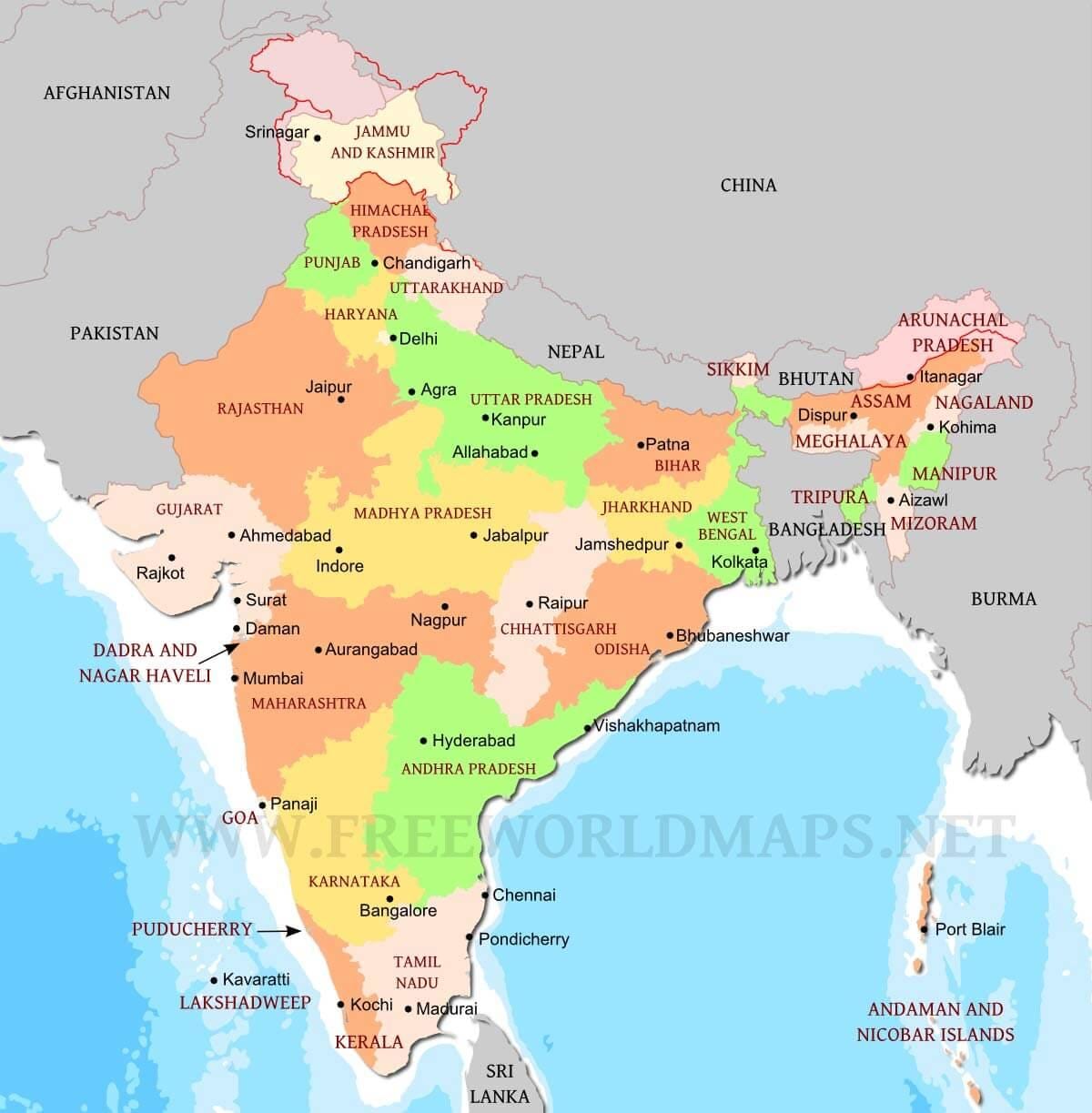政治地図の北インド