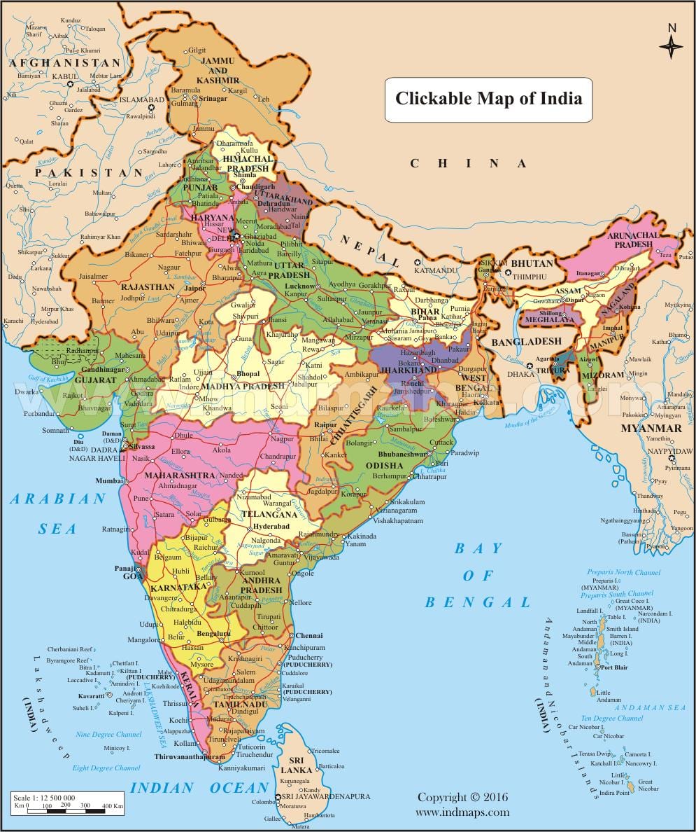 地図の北インドの都市