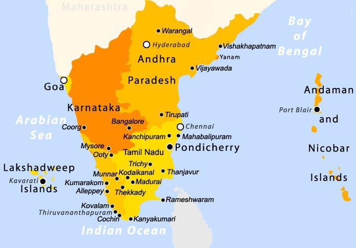 南インドの地図