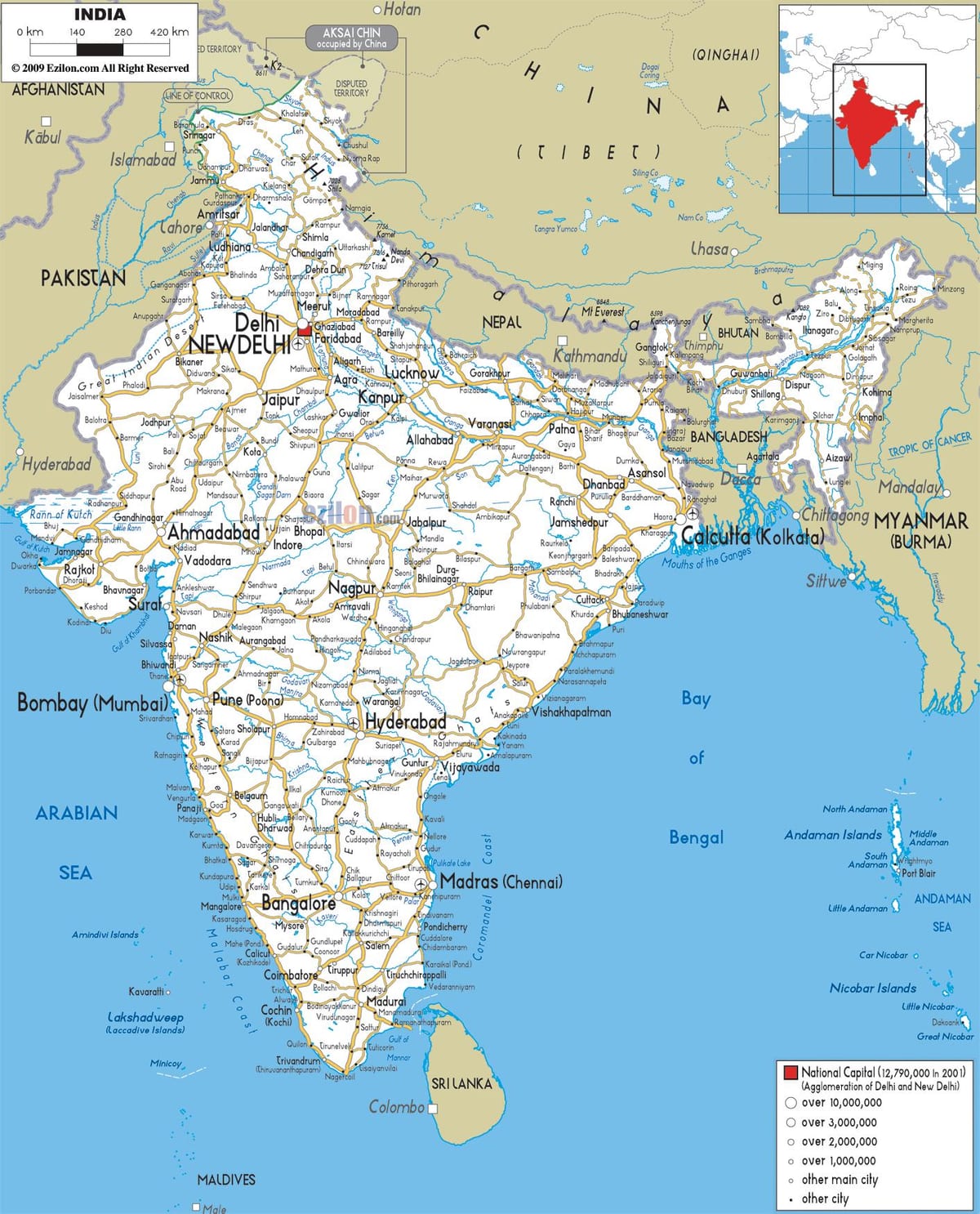道路地図の南インド