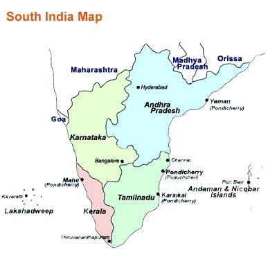 地図の南インドの都市