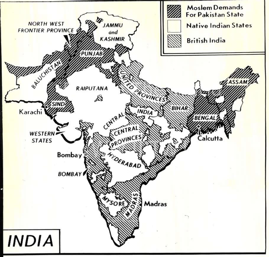地図インドの前に1947年