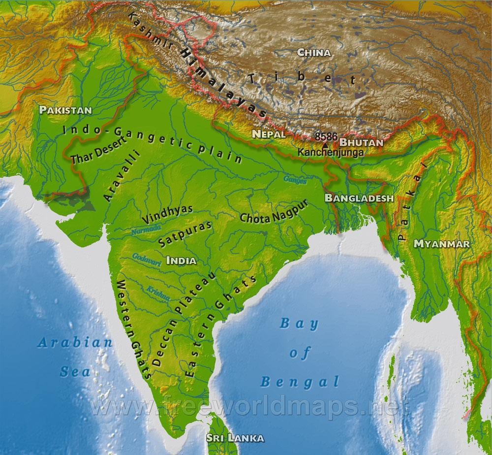 インドの地理的地図