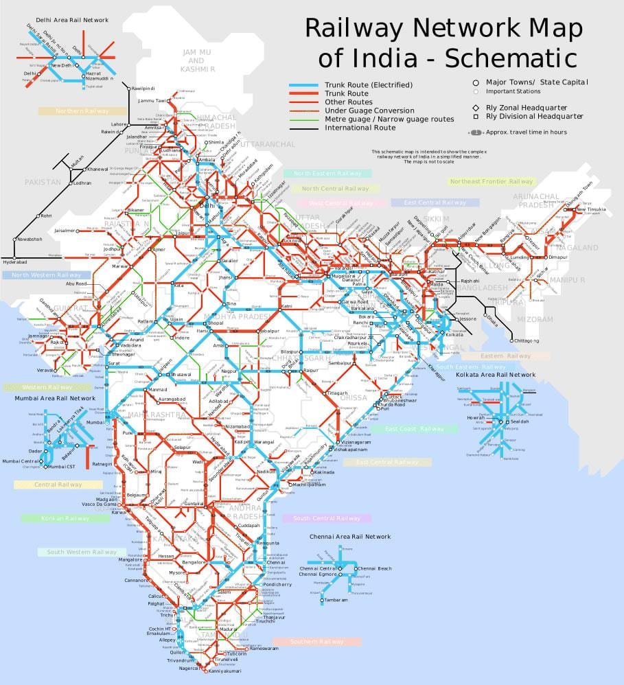 インド鉄道の地図