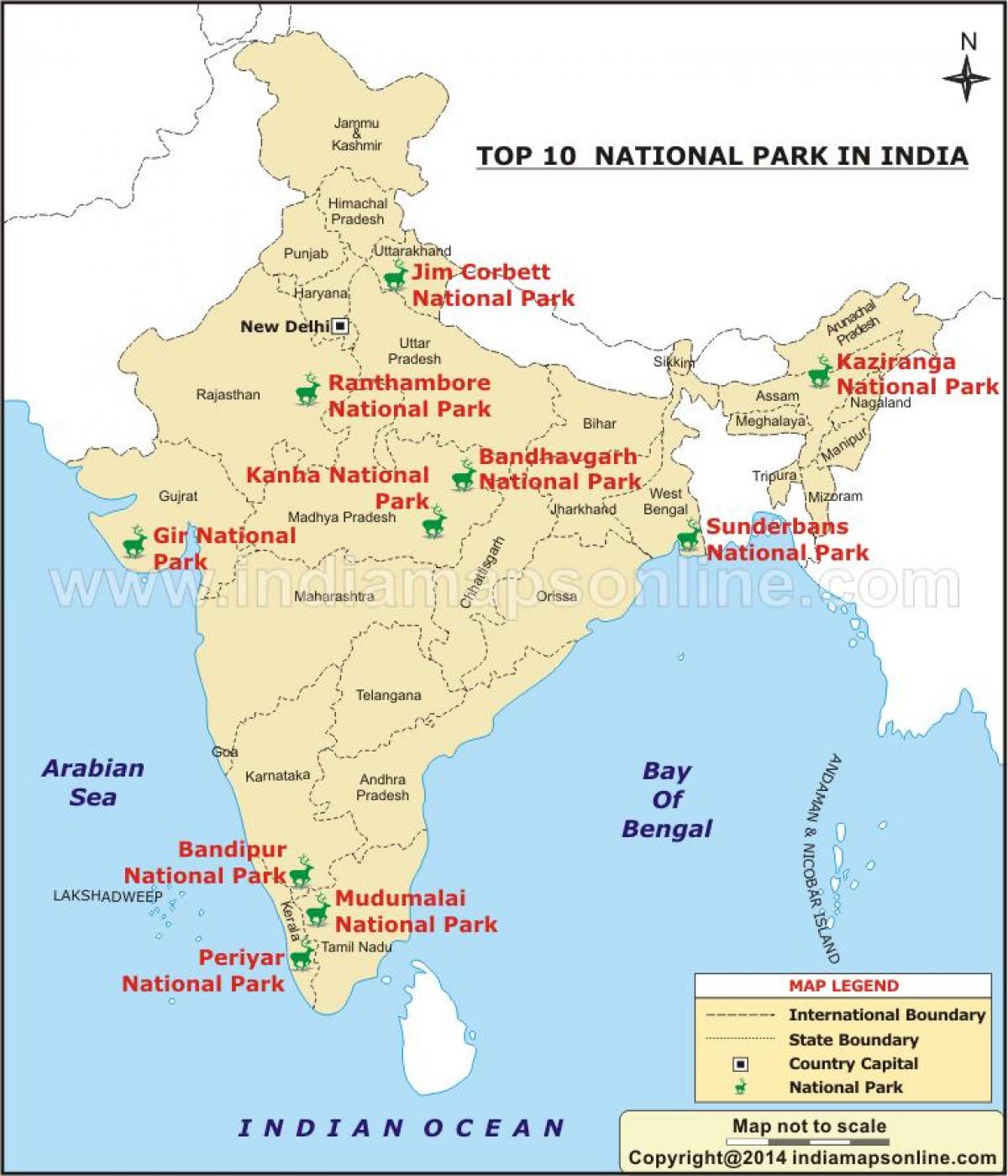 地図の国立公園インド