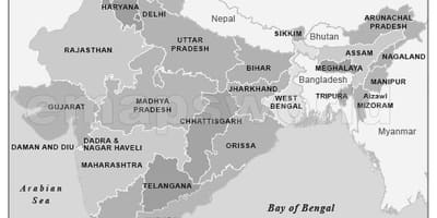 白と黒のインドの地図