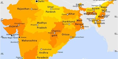 Euの地域のインドの地図